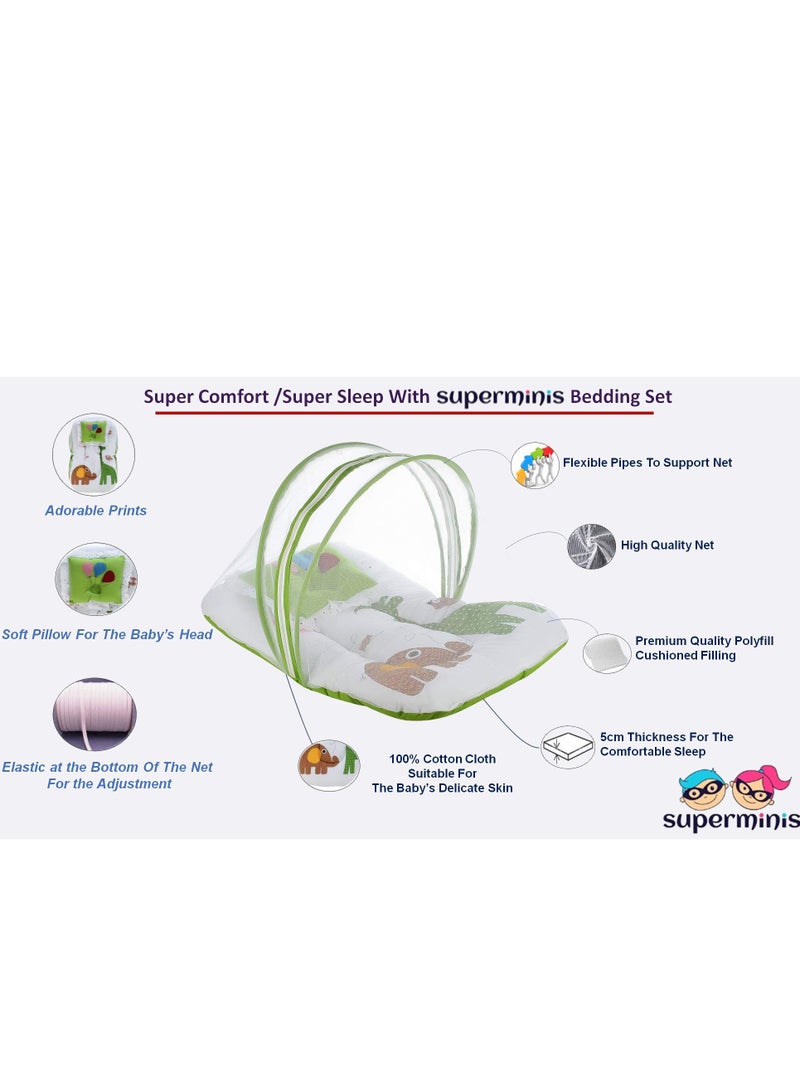 Superminis Digital Print Cotton Bedding Set Thick Base Foldable Blue With Mosquito Net And Head Pillow  Zip Closure - Image 3