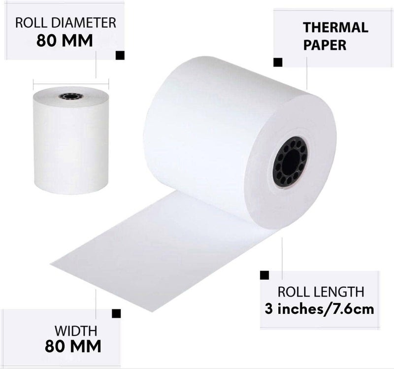 مارك لفات إيصالات ورقية حرارية، طباعة فواتير 80 × 80 مم لإيصالات نقاط البيع/ماكينة تسجيل المدفوعات النقدية، وماكينات بطاقات الائتمان، وأجهزة نقاط البيع الإلكترونية [لفافتان] - Image 2