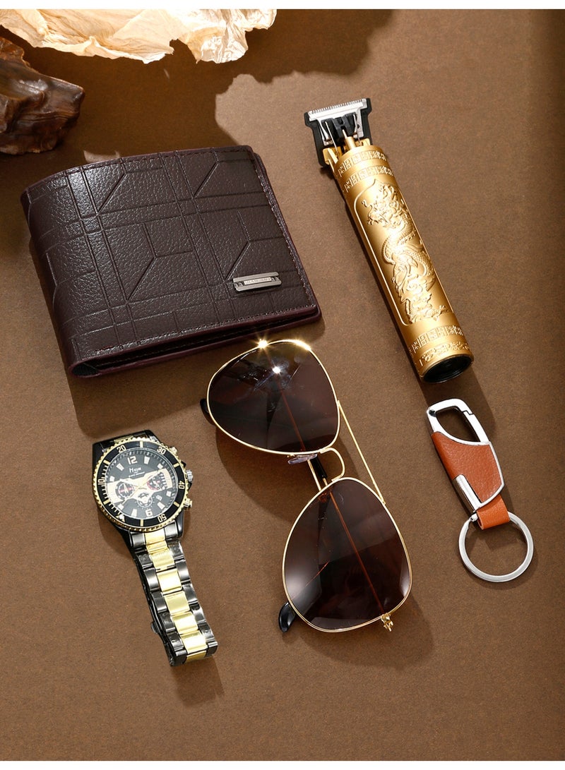Geneva An atmospheric business men's watch set, paired with a real wallet, keychain, glasses, etc., is suitable for giving the perfect birthday, holiday, and Valentine's Day gift to the other party. - Image 2
