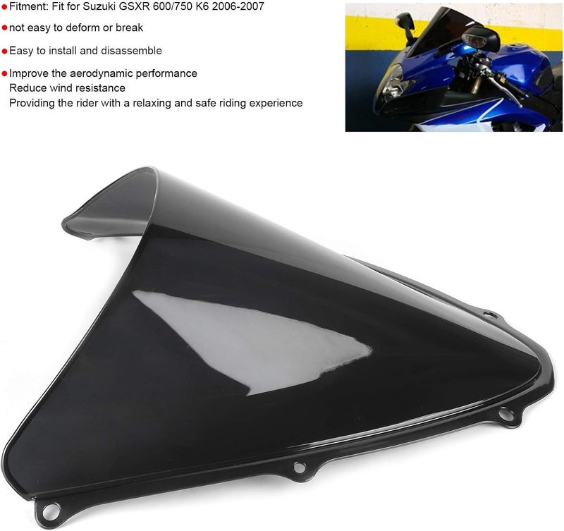 ZJchao Windshield, Windshields Windscreen PC Wind Deflector Windshield Wind Screen Fit for GSXR 600/750 K6 2006‑2007 (Black) - Image 4