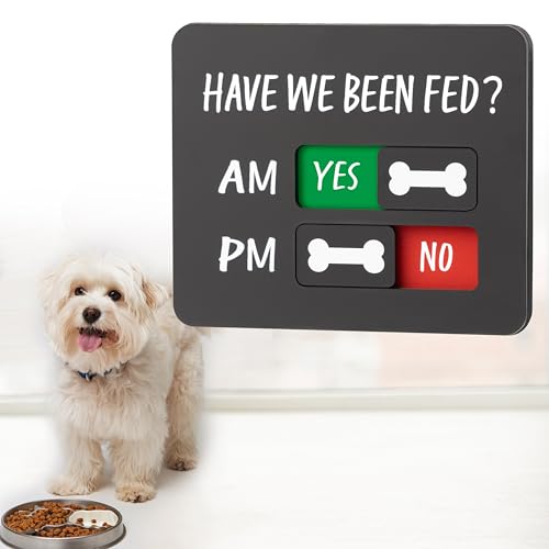 EliteSign Dog Feeding Reminder Sign with Magnet, Pet Feeding Tracker with Have We Been Fed, Acrylic Slider Sign for Fridge, AM PM Feed Chart Sign with Yes No Option, Black with 2 Stickers, 4.7" x 3.9" - Image 1