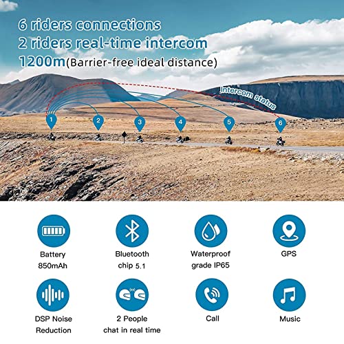 EJEAS V6 Motorcycle Bluetooth Headset, 2 Riders Motorcycle Intercom Helmet Communication System with Noise Reduction and Bluetooth 5.1 for Motorcycling Skiing and Climbing (2 Pack) - Image 2