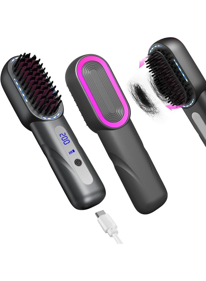 MEKK Renewed - 2 in 1 Portable Cordless Retractable Hair Straightener Brush, Negative Ions, 5000mAh USB Rechargeable, Lightweight, Great for women&men, Grey - Image 2