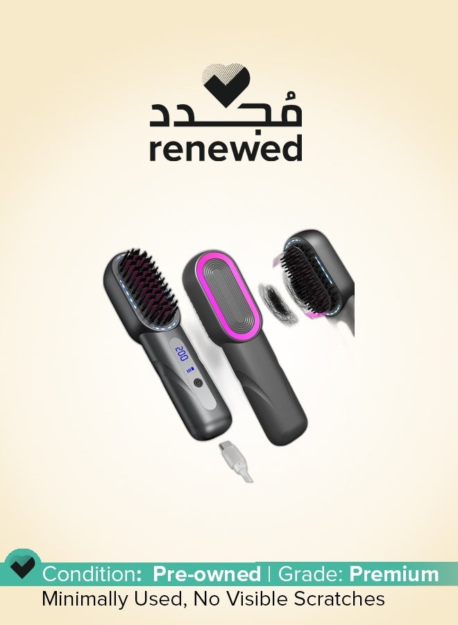 MEKK Renewed - 2 in 1 Portable Cordless Retractable Hair Straightener Brush, Negative Ions, 5000mAh USB Rechargeable, Lightweight, Great for women&men, Grey - Image 1