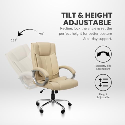 activa Ergonomic Office Chair | Premium Leatherette Boss Chair with Padded Seat & Backrest | Adjustable Height Seat for Work/Study/Gaming (Kylie, Beige) - Image 4