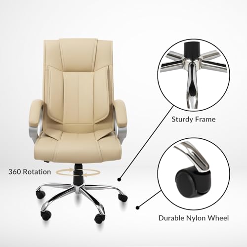 activa Ergonomic Office Chair | Premium Leatherette Boss Chair with Padded Seat & Backrest | Adjustable Height Seat for Work/Study/Gaming (Kylie, Beige) - Image 5