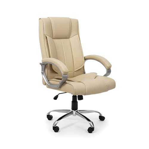 activa Ergonomic Office Chair | Premium Leatherette Boss Chair with Padded Seat & Backrest | Adjustable Height Seat for Work/Study/Gaming (Kylie, Beige) - Image 3