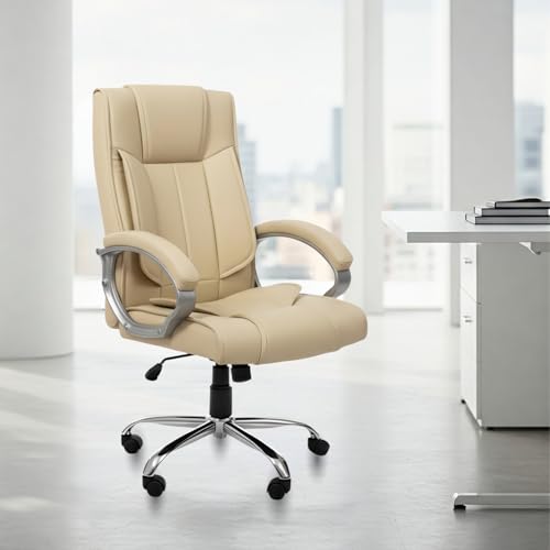 activa Ergonomic Office Chair | Premium Leatherette Boss Chair with Padded Seat & Backrest | Adjustable Height Seat for Work/Study/Gaming (Kylie, Beige) - Image 1