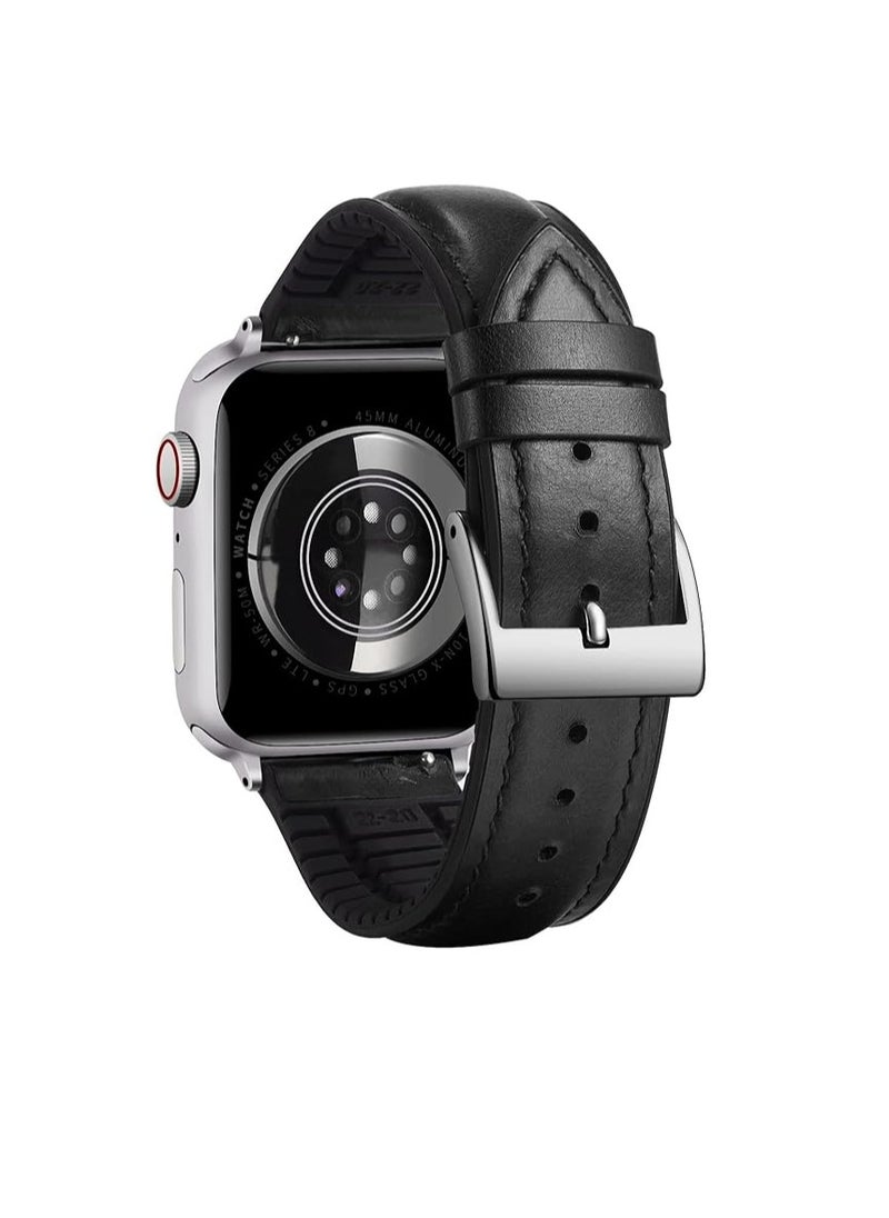 Generic Leather Bands Compatible with Apple Watch Ultra/Ultra 2 Band 49MM 45mm 44mm 42mm Women Men, Leather Wristband Replacement Strap for Apple Watch Ultra Series 9 8 7 6 5 4 3 2 1 SE  - Image 1