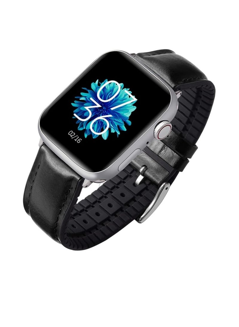 Generic Leather Bands Compatible with Apple Watch Ultra/Ultra 2 Band 49MM 45mm 44mm 42mm Women Men, Leather Wristband Replacement Strap for Apple Watch Ultra Series 9 8 7 6 5 4 3 2 1 SE  - Image 2