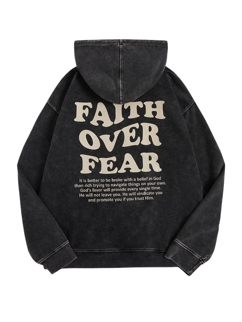 WDIRARA Men's Y2k Letter Graphic Distressed Long Sleeve Hoodie Vintage Hipster Loose Fit Hooded Sweatshirt Black Large - Image 1