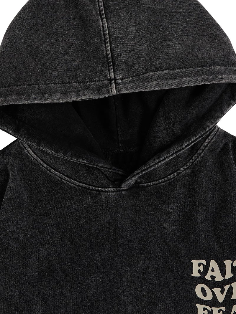 WDIRARA Men's Y2k Letter Graphic Distressed Long Sleeve Hoodie Vintage Hipster Loose Fit Hooded Sweatshirt Black Large - Image 3