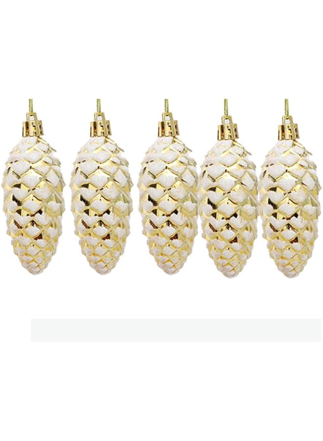 The Bros The Bro Decorated Pine Cone Baubles – Christmas Tree Decorations Pack of 5 (golden) - Image 1