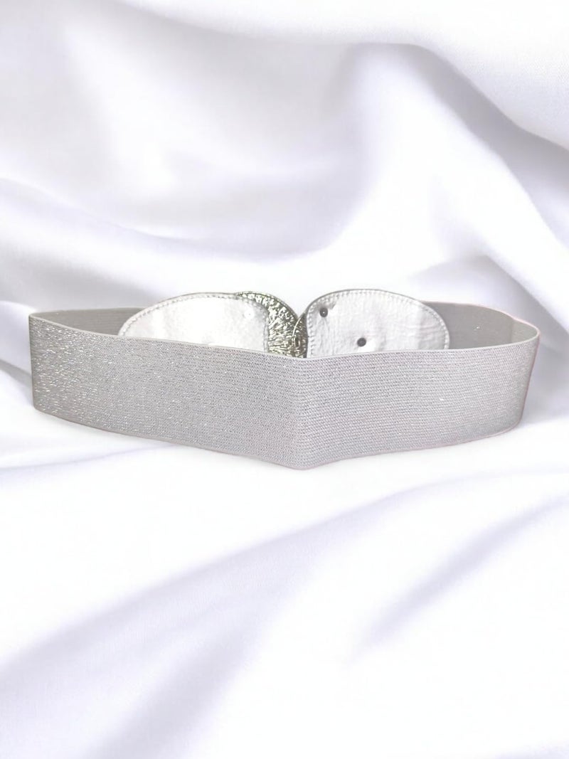 REDHORNS Elastic Fabric Waist Belt for Women Dresses Circle Design Stretchy Ladies Belt for Saree Girls Jeans - Free Size (LD28V) (Sliver, Nylon Blend) - Image 3