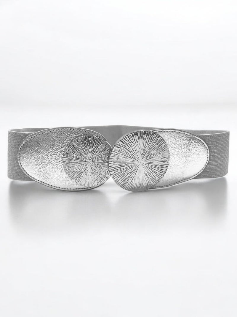 REDHORNS Elastic Fabric Waist Belt for Women Dresses Circle Design Stretchy Ladies Belt for Saree Girls Jeans - Free Size (LD28V) (Sliver, Nylon Blend) - Image 2