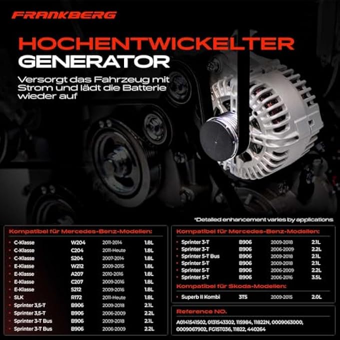 Frankberg Alternator Compatible with W204 2011-2014 C204 2011-Heute S204 2007-2014 W212 2009-2016 A207 2010-2016 C207 2009-2016 S212 2009-2016 B906 2006-Present Superb II 3T5 2009-2015 - Image 3