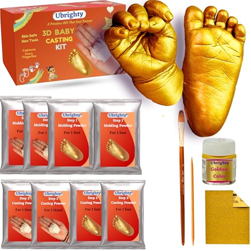 Ubrighty Hand Foot Casting kit for Baby | 3D Casting Kit, Hand Print and Foot Print, Molding Powder Clay Moulding Material (4 CASTINGS up to 9 Month Baby) - Image 1