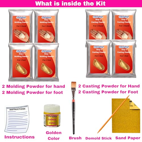 Ubrighty Hand Foot Casting kit for Baby | 3D Casting Kit, Hand Print and Foot Print, Molding Powder Clay Moulding Material (4 CASTINGS up to 9 Month Baby) - Image 2