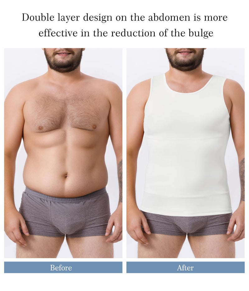 TAILONG White Compression Shirt Men Shapewear Slimming Body Shaper Vest Sleeveless Tank Top Workout Undershirt - Image 3