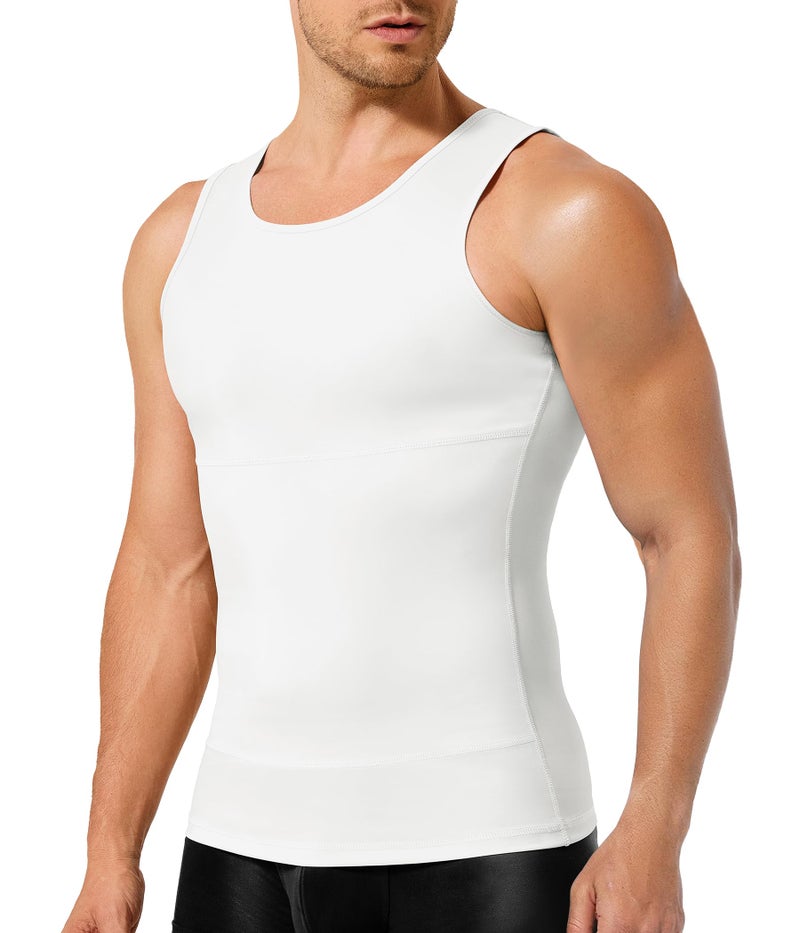 TAILONG White Compression Shirt Men Shapewear Slimming Body Shaper Vest Sleeveless Tank Top Workout Undershirt - Image 1