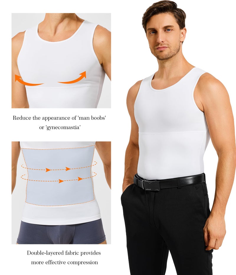 TAILONG White Compression Shirt Men Shapewear Slimming Body Shaper Vest Sleeveless Tank Top Workout Undershirt - Image 4