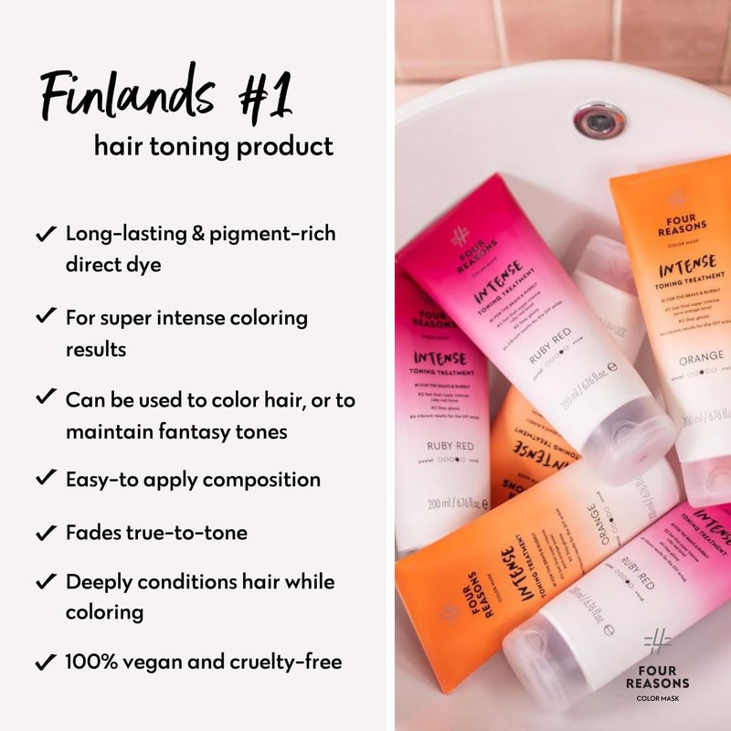 FOUR REASONS Color Mask INTENSE- Ruby Red, 6.76 fl oz - Semi Permanent Hair Dye for Lightened and Colored Hair, 100% Vegan Conditioner - Intensive Toning Treatment with 27 Colors - Cruelty Free - Image 5