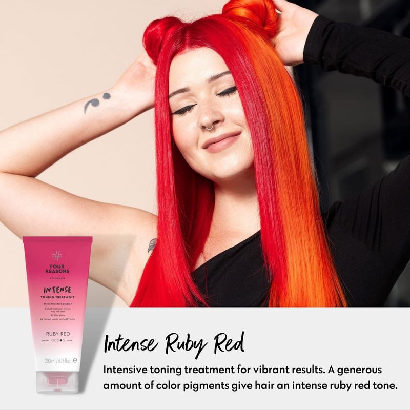 FOUR REASONS Color Mask INTENSE- Ruby Red, 6.76 fl oz - Semi Permanent Hair Dye for Lightened and Colored Hair, 100% Vegan Conditioner - Intensive Toning Treatment with 27 Colors - Cruelty Free - Image 2