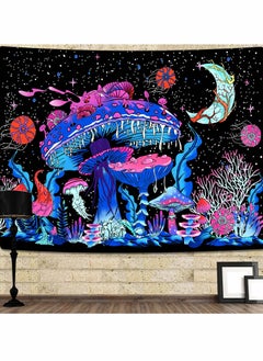 Excefore Mushroom Tapestry Wall Hanging Moon Stars Wall Tapestry Starry Night Tapestry Room Decor Blacklight Tapestry for Bedroom (130x150cm)  - Image 1