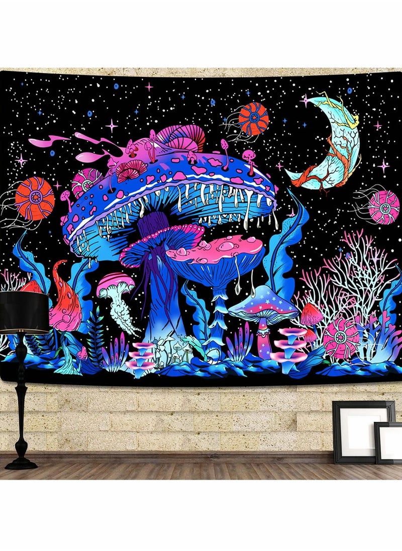 Excefore Mushroom Tapestry Wall Hanging Moon Stars Wall Tapestry Starry Night Tapestry Room Decor Blacklight Tapestry for Bedroom (130x150cm)  - Image 1