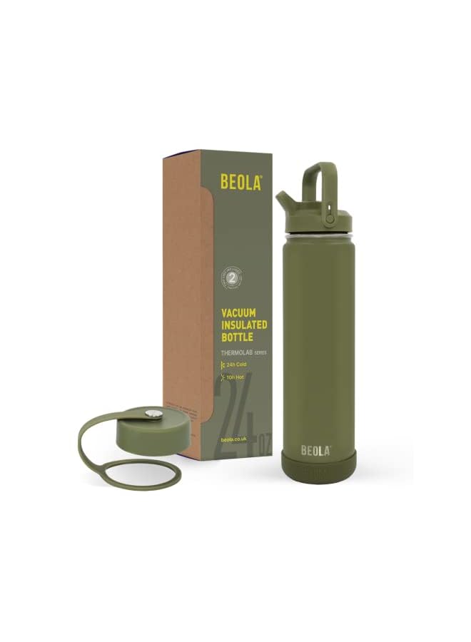 BEOLA زجاجة مياه للأطفال والكبار مصنوعة من الفولاذ المقاوم للصدأ 304 بجدار مزدوج معزول بغطاء من القش وفم واسع مع غطائين للسوائل الساخنة والباردة، زجاجة رياضية بسعة 25 أونصة - Image 2