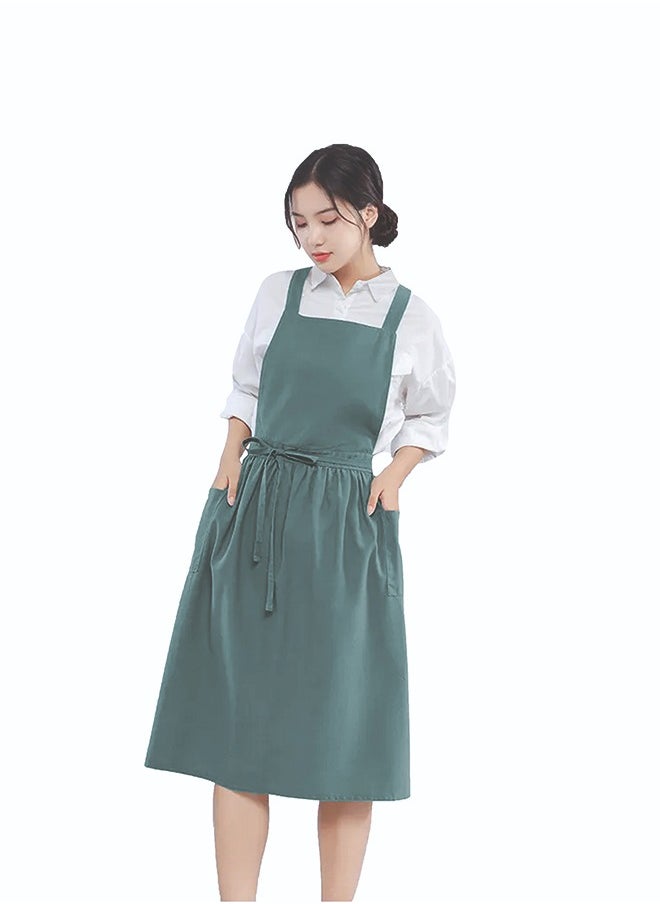 YANEK YANEK Cotton Linen Kitchen Apron for Women Durable, Washable, Comfortable and Durable with Pockets and Adjustable Straps; Perfect for Cooking, Baking, Flower Shop, Work, and Cleaning  - Image 1