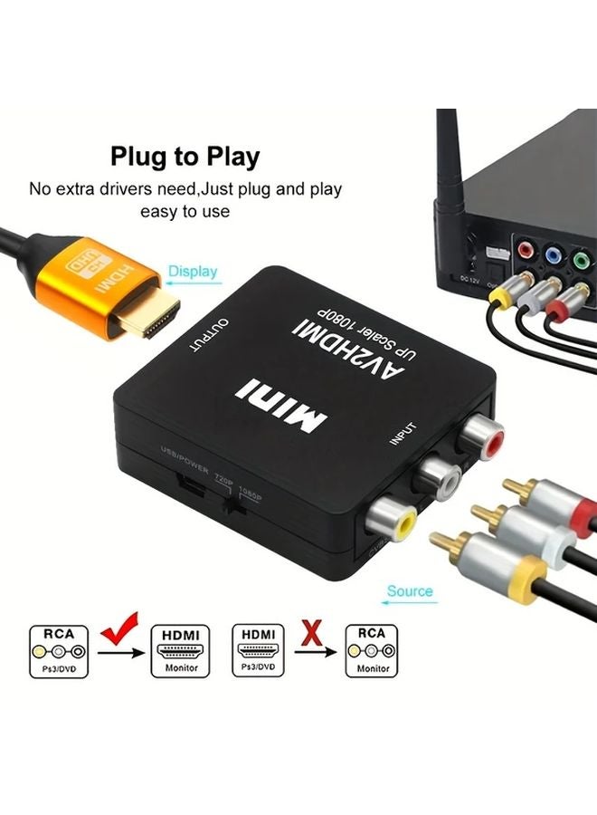 Black RCA to HDTV AV Converter 1080P HD Plug Play for TV PC PS3 Xbox VCR DVD Players - Image 2