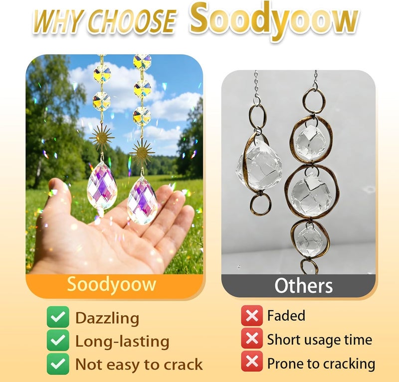 soodyoow 45 سم صائد الشمس لزهرة اللوتس الكريستالية مع موشور، زخرفة نافذة معلقة للمنزل والشرفة والحديقة والمكتب وغرفة المعيشة - Image 4