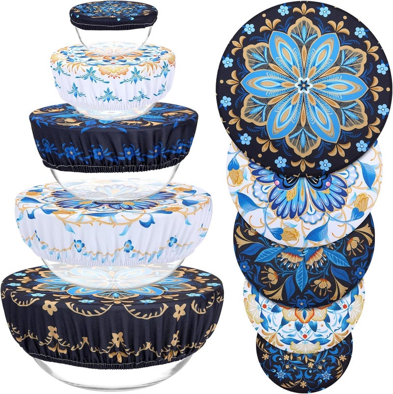 Revahope 5 Pieces Bowl Covers Reusable, 5 Size Elastic Cloth Bowl Covers for Bread Proofing Stretch Food Covers Washable for Food Fruits Leftover (Lozenge Floral) - Image 1