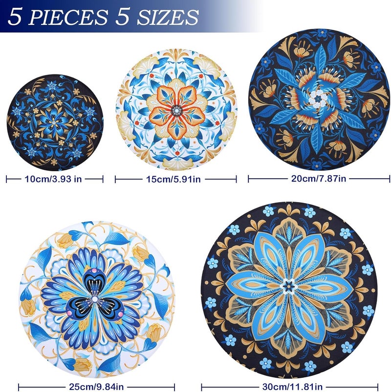 Revahope 5 Pieces Bowl Covers Reusable, 5 Size Elastic Cloth Bowl Covers for Bread Proofing Stretch Food Covers Washable for Food Fruits Leftover (Lozenge Floral) - Image 2