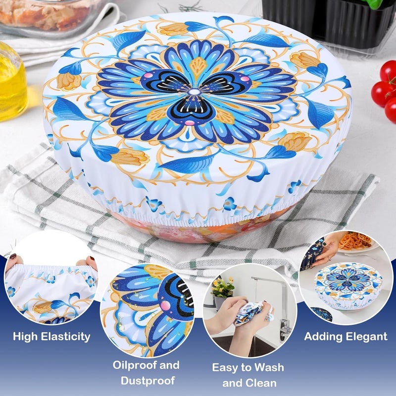 Revahope 5 Pieces Bowl Covers Reusable, 5 Size Elastic Cloth Bowl Covers for Bread Proofing Stretch Food Covers Washable for Food Fruits Leftover (Lozenge Floral) - Image 5