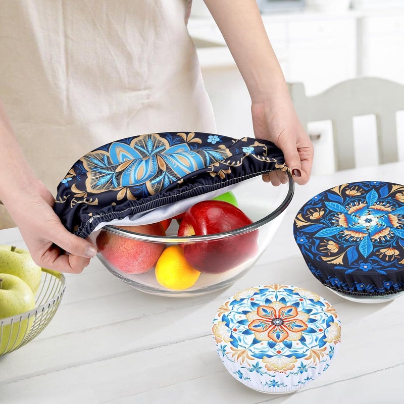 Revahope 5 Pieces Bowl Covers Reusable, 5 Size Elastic Cloth Bowl Covers for Bread Proofing Stretch Food Covers Washable for Food Fruits Leftover (Lozenge Floral) - Image 3