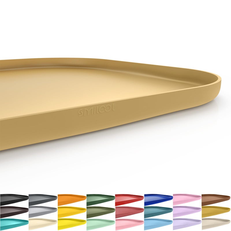 SMILOOL Silicone Pet Feeding Mat with Raised Edge for Food and Water, Dog Bowl Mats, Cat Bowls Placemat with High Lip for Floor Waterproof, Rubber Tray for Cats and Dogs 19 x 12 x0.7 Dark Beige - Image 1