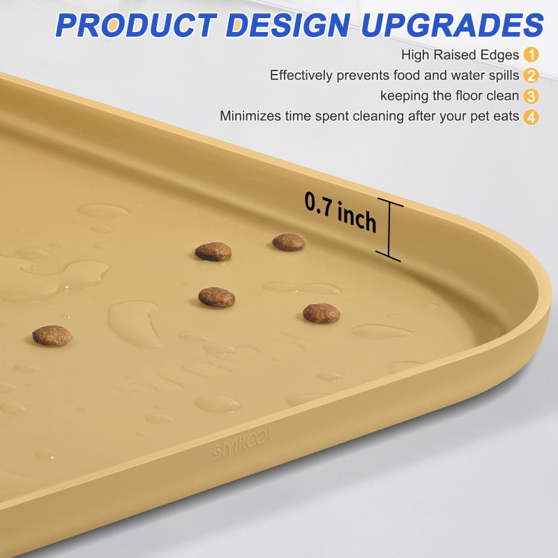 SMILOOL Silicone Pet Feeding Mat with Raised Edge for Food and Water, Dog Bowl Mats, Cat Bowls Placemat with High Lip for Floor Waterproof, Rubber Tray for Cats and Dogs 19 x 12 x0.7 Dark Beige - Image 4