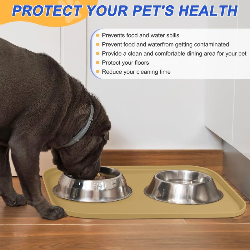 SMILOOL Silicone Pet Feeding Mat with Raised Edge for Food and Water, Dog Bowl Mats, Cat Bowls Placemat with High Lip for Floor Waterproof, Rubber Tray for Cats and Dogs 19 x 12 x0.7 Dark Beige - Image 5
