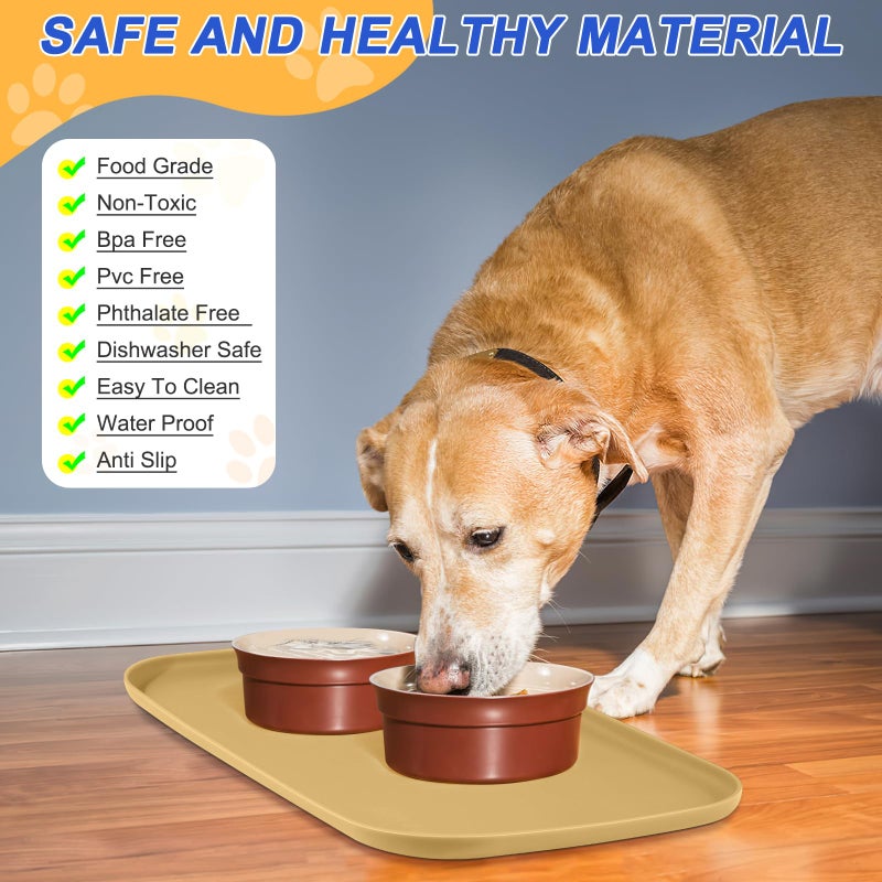 SMILOOL Silicone Pet Feeding Mat with Raised Edge for Food and Water, Dog Bowl Mats, Cat Bowls Placemat with High Lip for Floor Waterproof, Rubber Tray for Cats and Dogs 19 x 12 x0.7 Dark Beige - Image 3