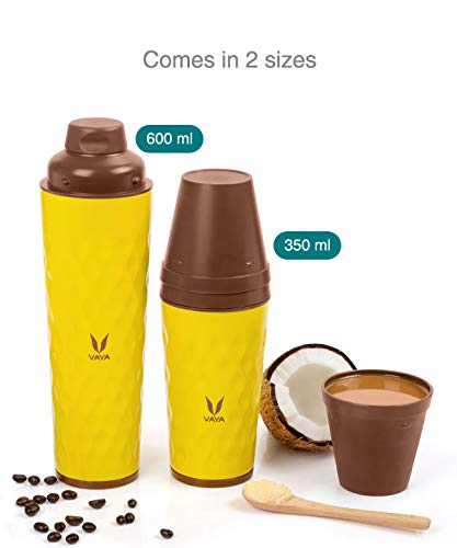 VAYA DRYNK Stainless Steel Water Bottle for Office, 600ml Vacuum Insulated Flask Water Bottle with Gupler Lid, Hot and Cold Thermos Flask for Adults, Leakproof Travel Bottle,Yellow - Image 2