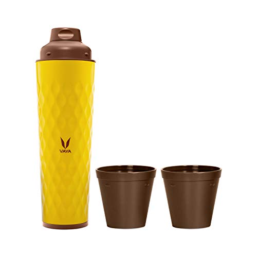 VAYA DRYNK Stainless Steel Water Bottle for Office, 600ml Vacuum Insulated Flask Water Bottle with Gupler Lid, Hot and Cold Thermos Flask for Adults, Leakproof Travel Bottle,Yellow - Image 1