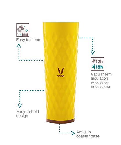 VAYA DRYNK Stainless Steel Water Bottle for Office, 600ml Vacuum Insulated Flask Water Bottle with Gupler Lid, Hot and Cold Thermos Flask for Adults, Leakproof Travel Bottle,Yellow - Image 4