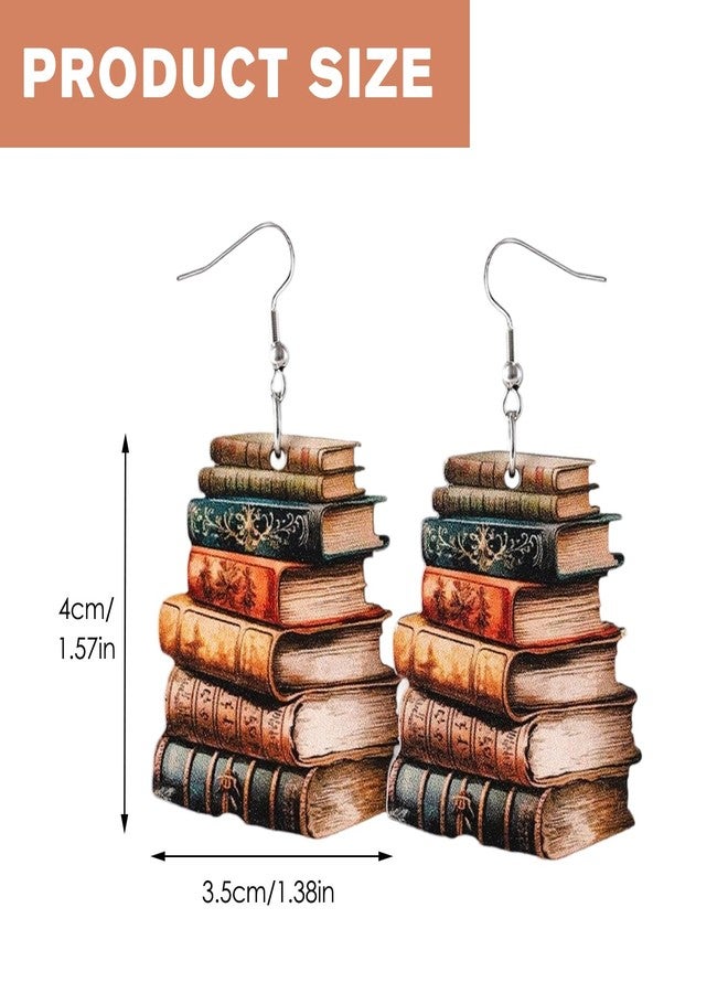 Waeceip Book Dangle Drop Earrings Stackable Book Earrings Books Themed Gifts for Books Lover Gift for Reader Bookworm Reading Earring for Women Librarian Teachers Bookshelves Jewelry Gift - Image 2