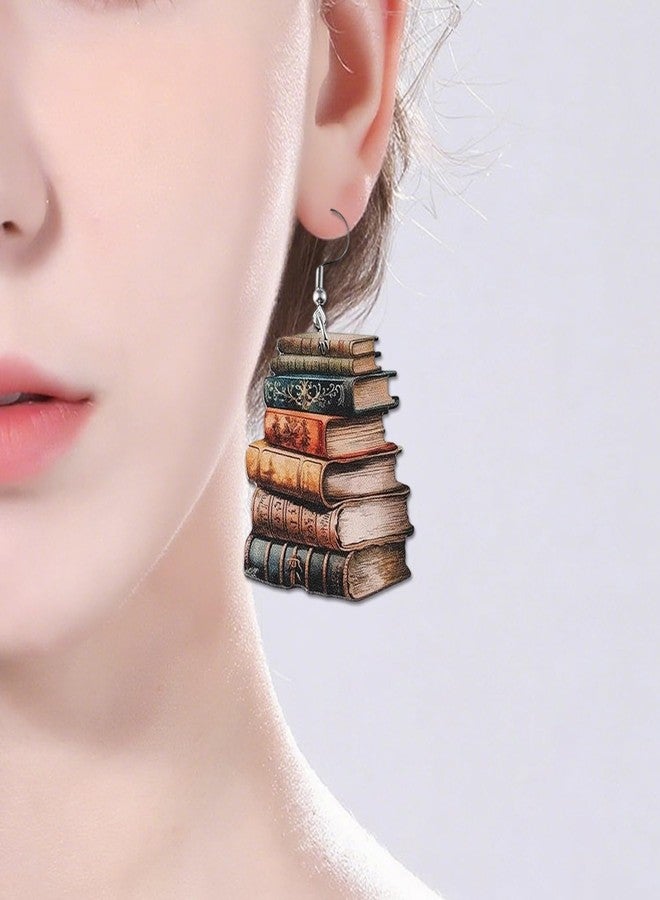 Waeceip Book Dangle Drop Earrings Stackable Book Earrings Books Themed Gifts for Books Lover Gift for Reader Bookworm Reading Earring for Women Librarian Teachers Bookshelves Jewelry Gift - Image 3