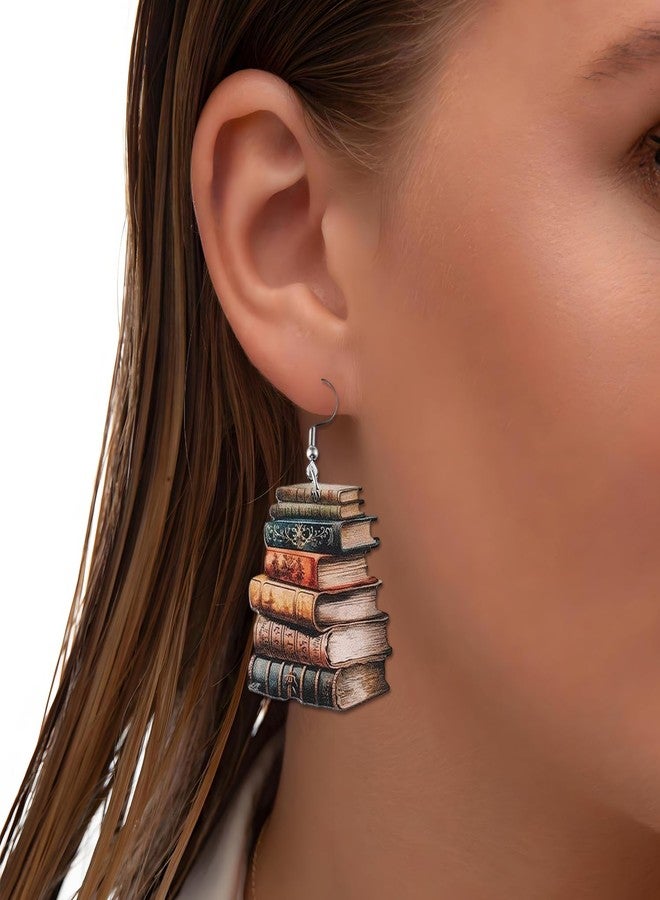 Waeceip Book Dangle Drop Earrings Stackable Book Earrings Books Themed Gifts for Books Lover Gift for Reader Bookworm Reading Earring for Women Librarian Teachers Bookshelves Jewelry Gift - Image 4