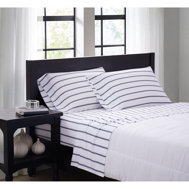 Truly Soft Everyday Truly Soft  Full Microfiber Sheet  Pillowcase Set  Ticking Stripe Collection  WhiteNavyNavyWhiteSS3864WNFU4700