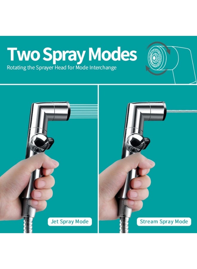 SOLARAE Handheld Bidet Sprayer for Toilet, Jet Spray for Toilet, Bathroom Muslim Shower with Two Spray Modes, Baby Cloth Diaper Sprayer Attachment with Hose, Support Wall or Toilet Mount (Chrome) - Image 3