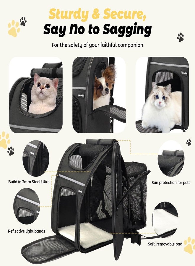 Zavothy Expandable Pet Backpack Carrier for Small Cats & Dogs, Airline Approved Travel Bag with Mesh Windows, Expandable Space, Padded Bottom, Foldable Design Black - Image 3
